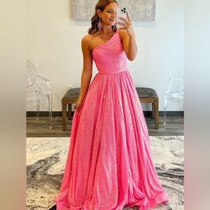 Pink one shoulder sequin prom dress